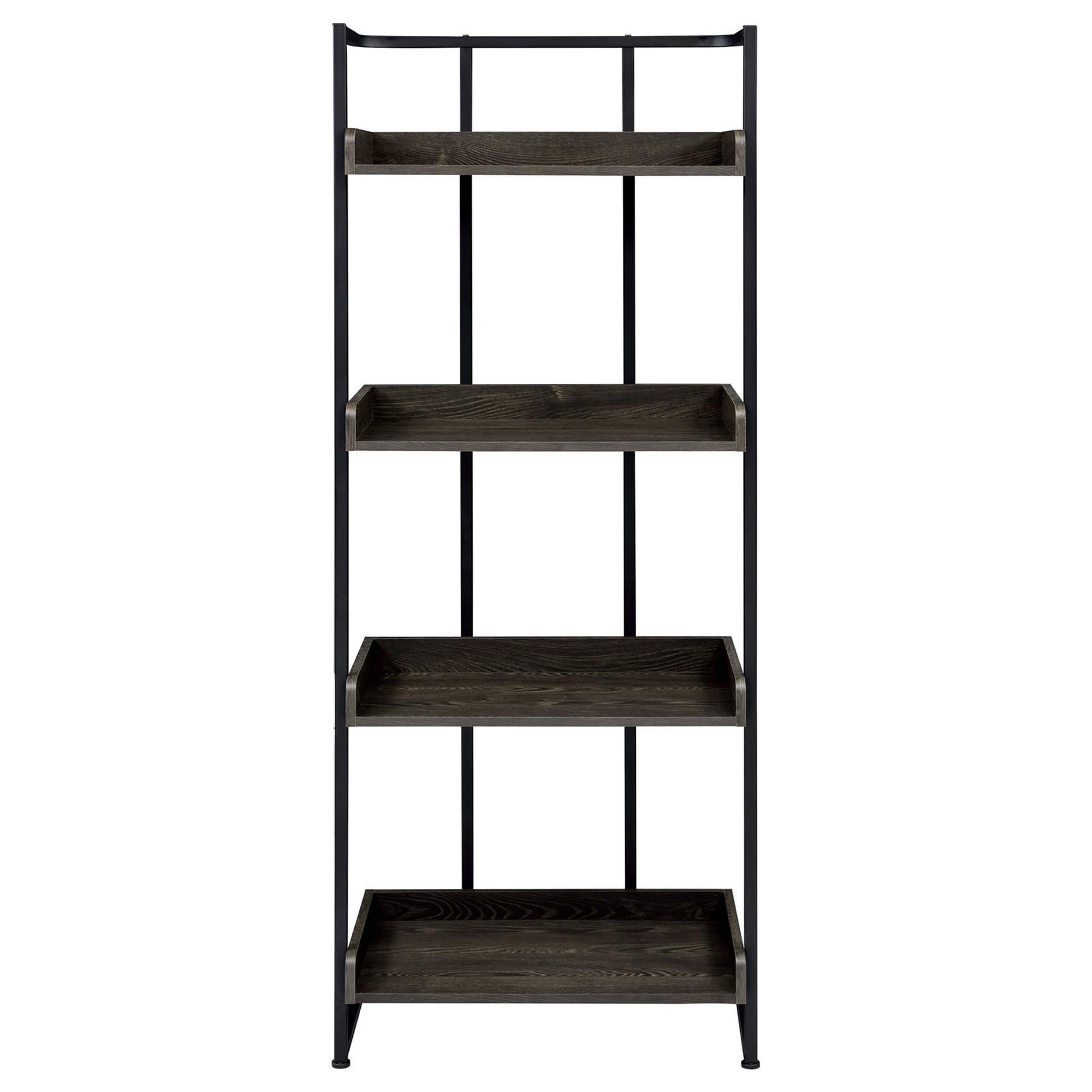 Dark Oak And Sandy Black 4 Shelf Open Back Bookcase 4 Black Standard Horizontal Office Open Back Wood Industrial Wood