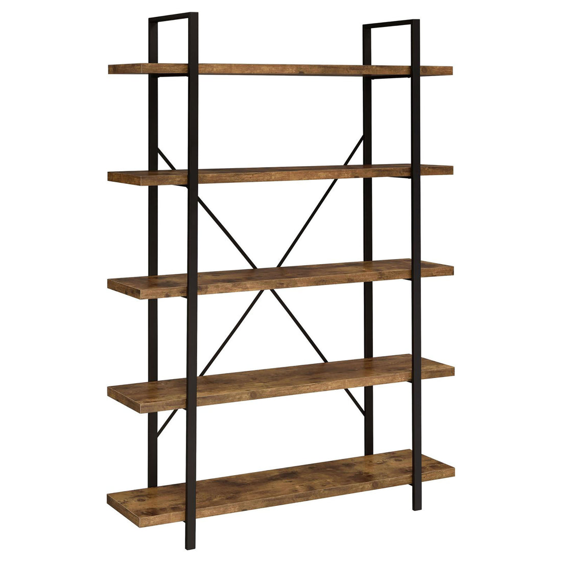 Antique Nutmeg 5 Tier Open Back Bookcase 5 Brown Standard Horizontal Office Open Back Wood Farmhouse,Rustic Wood