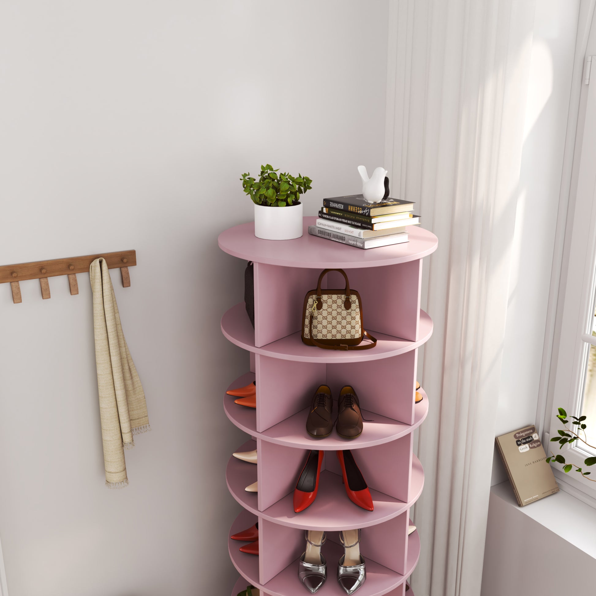 Pink 360 Rotating Shoe Cabinet Layers Pink Plywood1