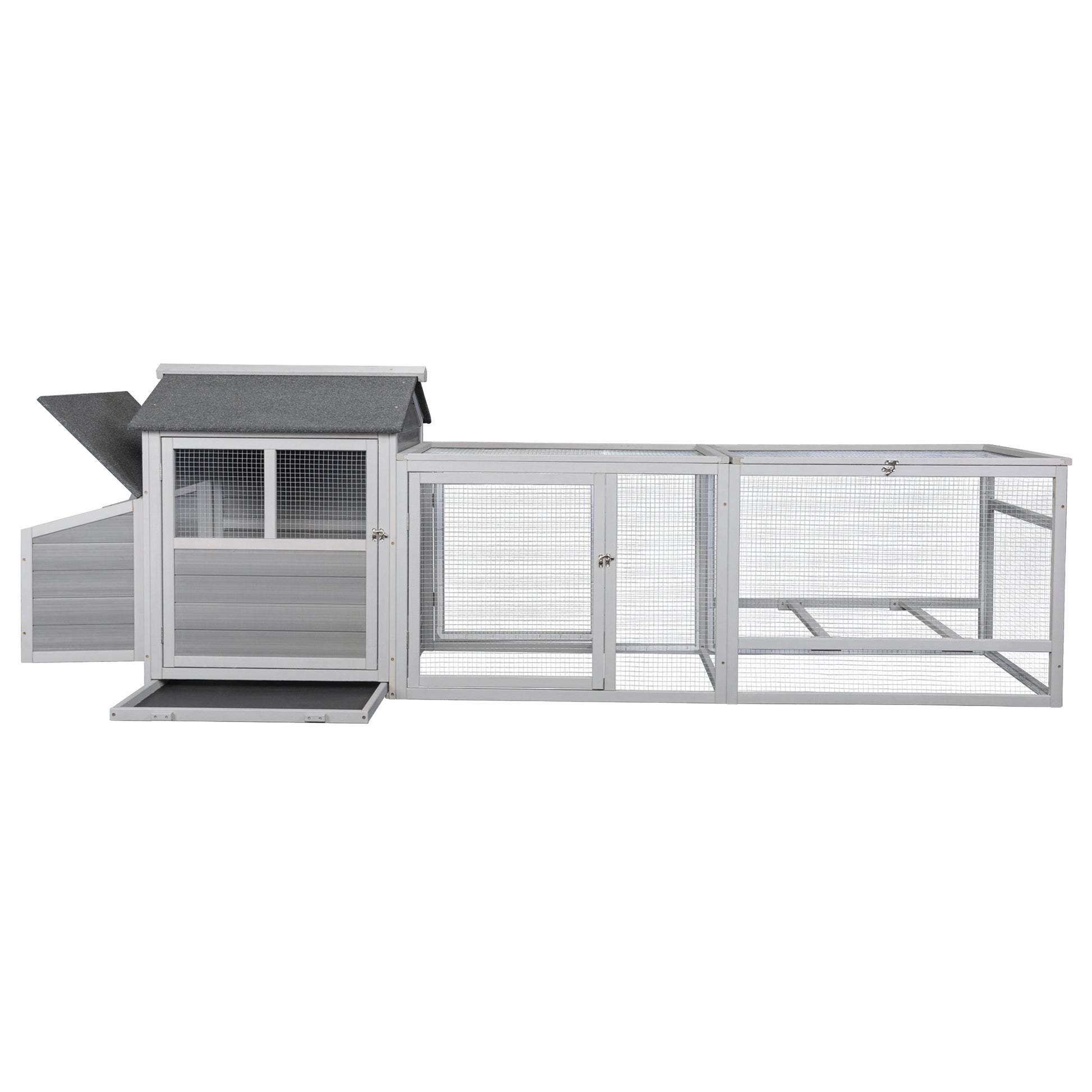 Wooden Chicken Coop Hen House With Doors For Ventilation, Runs And Nesting Box, Gray Gray Wood