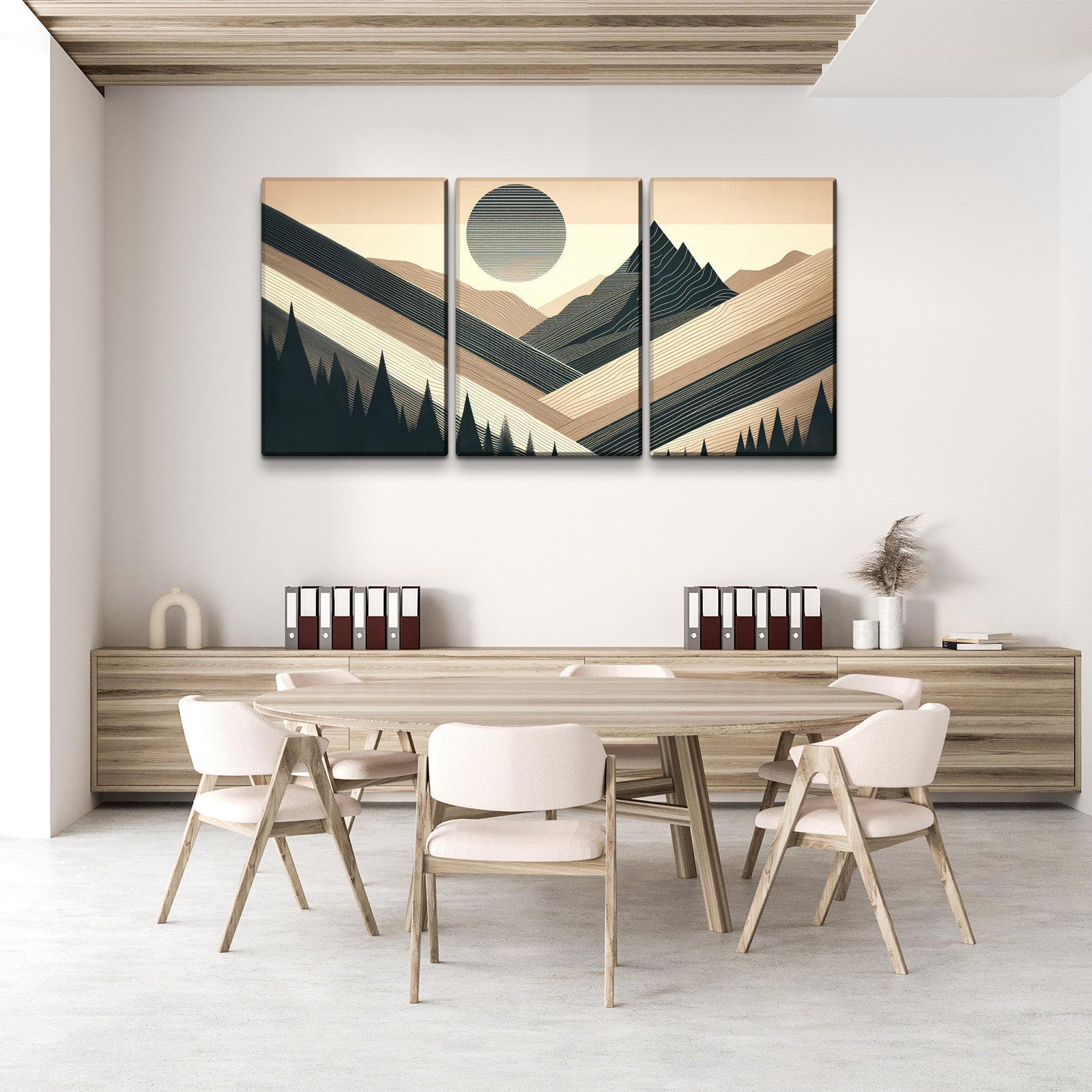 3 Panels Framed Abstract Wood Grain Boho Style Mountain & Forest Canvas Wall Art Decor,3 Pieces Mordern Canvas Decoration Painting For Office,Dining Room,Living Room, Bedroom Decor Ready To Hang