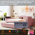 Full Size Upholstered Daybed With Storage Armrests, Trundle And Latest Integrated Bluetooth Audio System, Teddy Fleece, Pink Pink Fleece