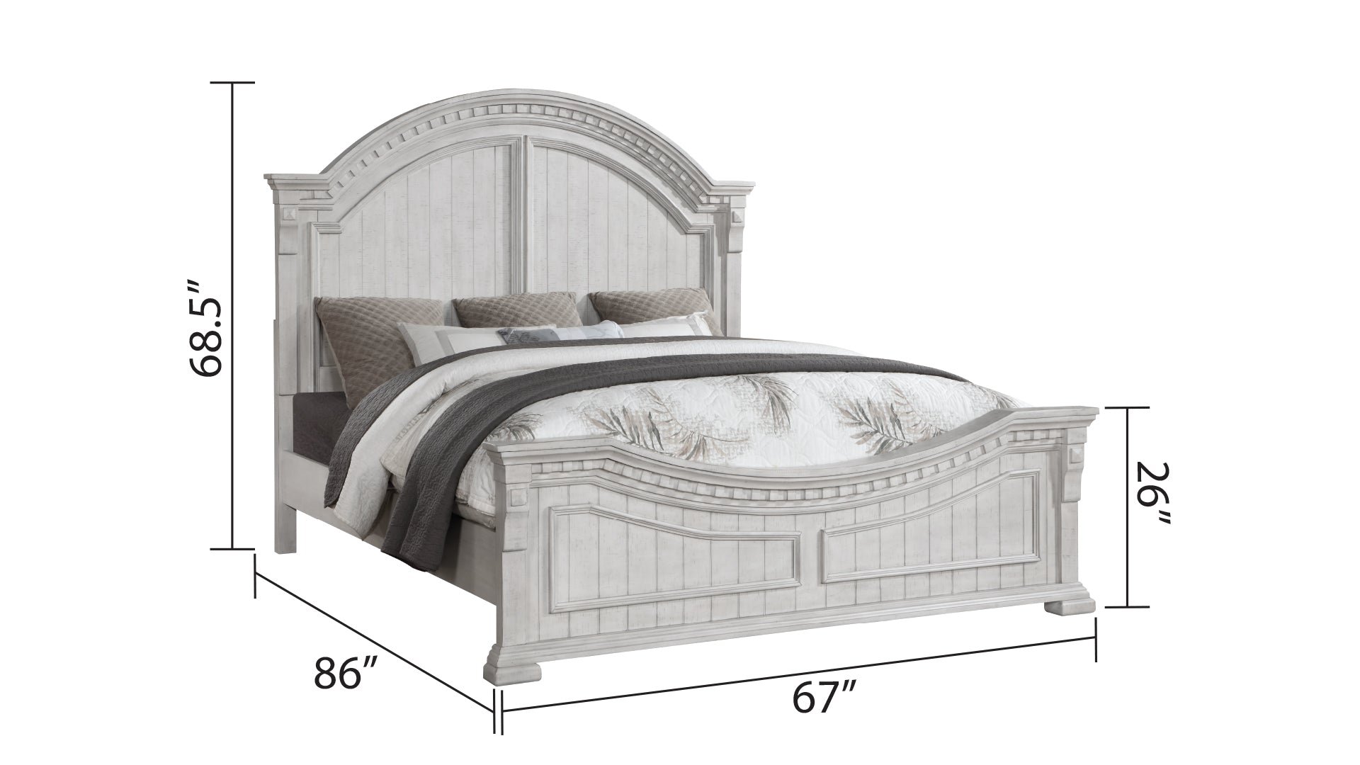 Transitional Style Queen Bed Made With Wood In Antique White Box Spring Required Queen Antique White Wood White Bedroom Transitional Slat Beds Solid Wood Mdf Wood