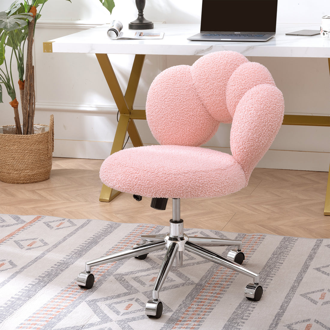 360 Swivel Height Adjustable,Swivel Chair,Teddy Fabric,Home Office Chair Pink Teddy