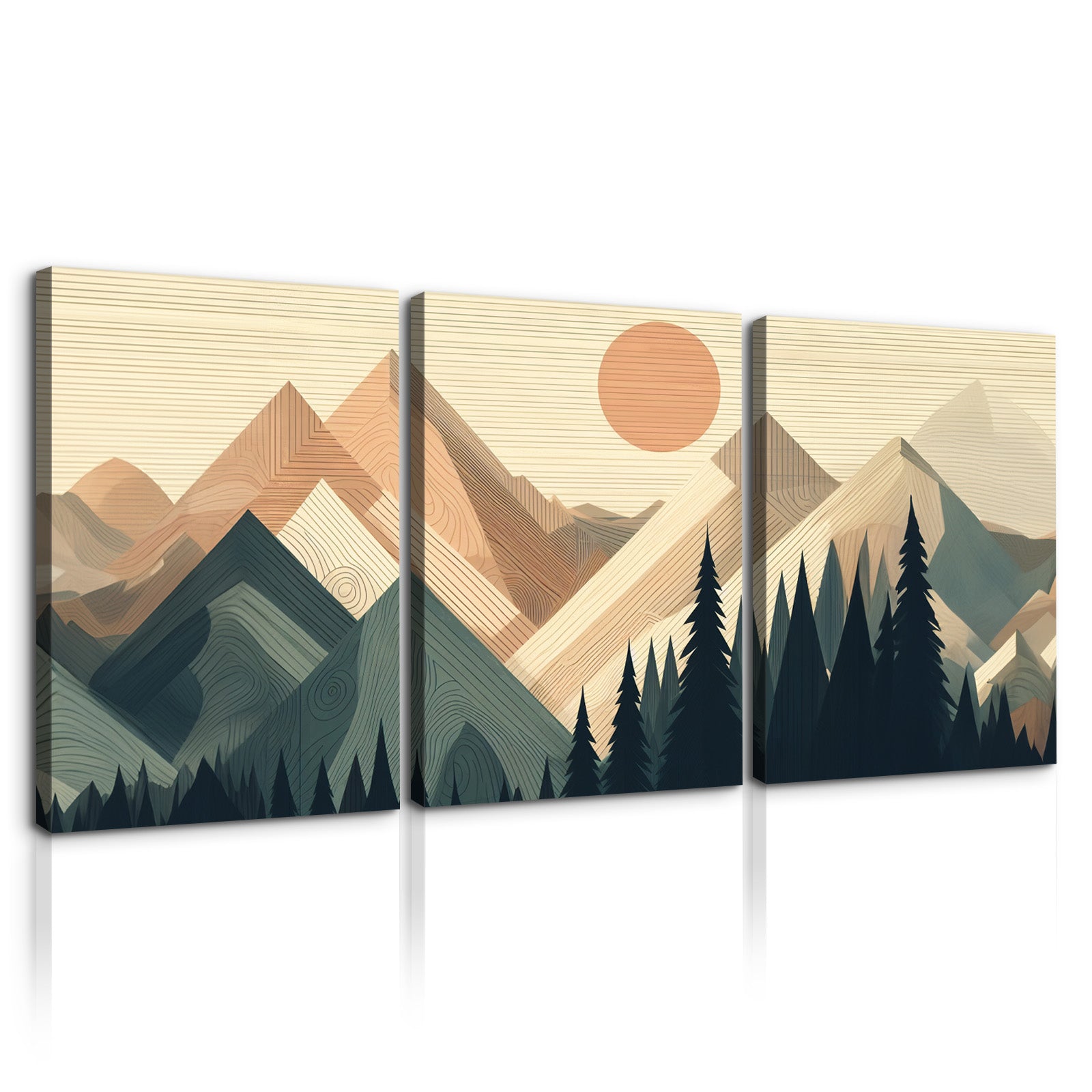 3 Panels Framed Abstract Wood Grain Boho Style Mountain & Forest Canvas Wall Art Decor,3 Pieces Mordern Canvas Decoration Painting For Office,Dining Room,Living Room, Bedroom Decor Ready To Hang Rectangle Framed Multicolor Oversized 41In Canvas Nature