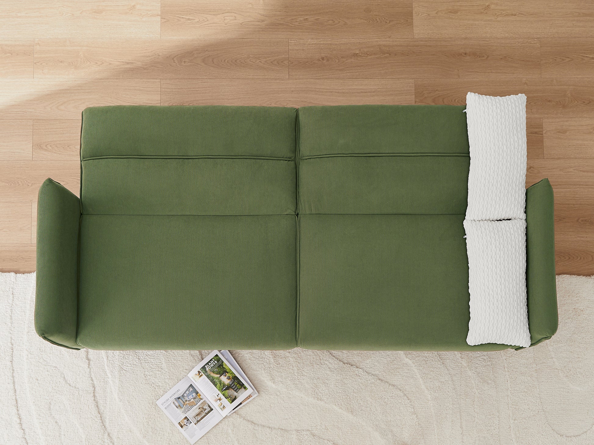 Convertible Futon Sofa Bed, Adjustable Couch Sleeper, Modern Couch Corduroy Fabric Comfy Sofa Bed With Wooden Legs & 2 Pillows For Apartment, Living Room, Studio. Green Green Foam Fabric