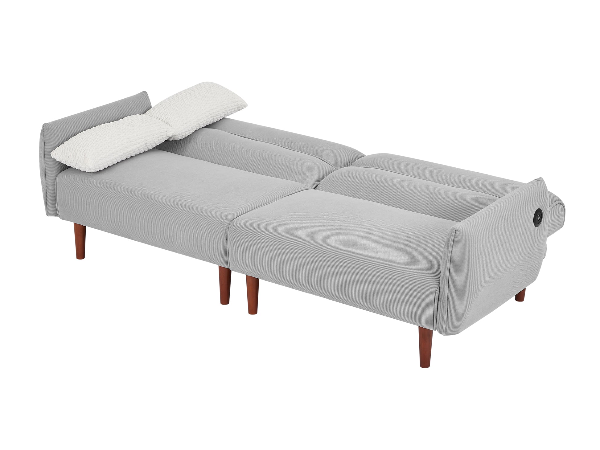 Convertible Futon Sofa Bed, Adjustable Couch Sleeper, Modern Couch Corduroy Fabric Comfy Sofa Bed With Wooden Legs & 2 Pillows For Apartment, Living Room, Studio. Grey Gray Foam Corduroy