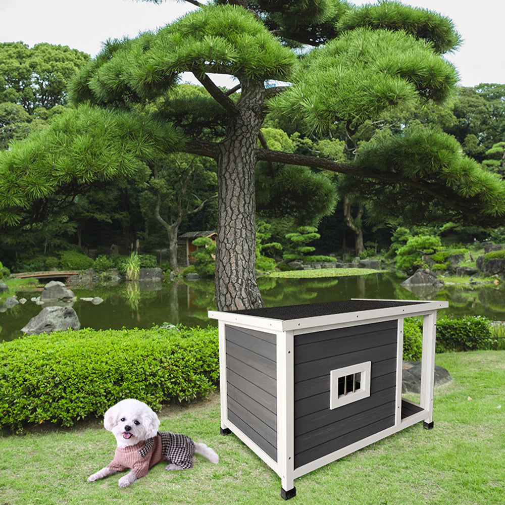 Wooden Dog House Dog Kennel With Opening Hinged Roof For Easy Cleaning, Indoor Solid Wood Dog Cage Gray Solid Wood