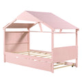 Wood Twin Size House Bed With Trundle And Storage, Pink Box Spring Not Required Twin Pink Wood Bedroom Bed Frame Solid Wood Mdf