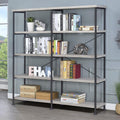 Grey Driftwood And Black Double Wide Bookcase 4 Grey Gray Standard Horizontal Office Open Back Wood Farmhouse,Rustic Wood