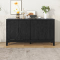 4 Door Retro Sideboard With Adjustable Shelves, Two Large Cabinet With Long Handle, For Living Room And Dining Room Black Black Mdf