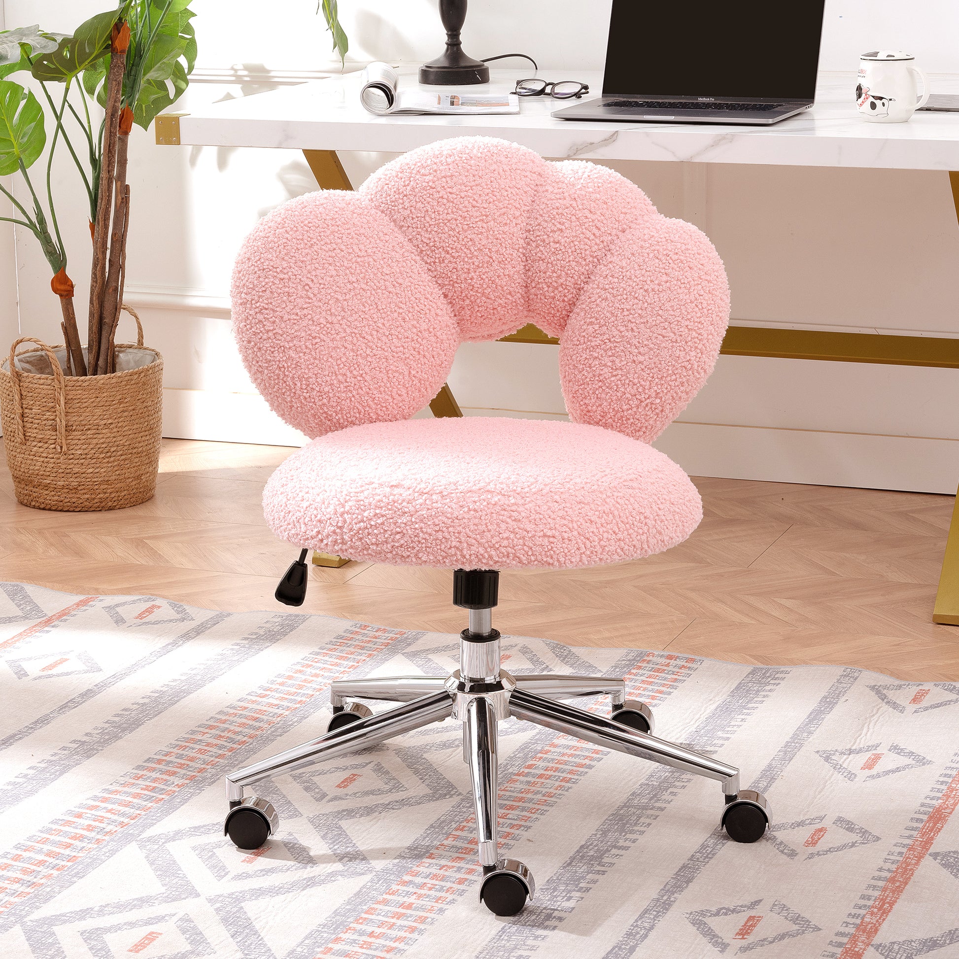 360 Swivel Height Adjustable,Swivel Chair,Teddy Fabric,Home Office Chair Pink Teddy
