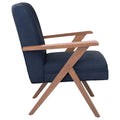 Dark Blue And Walnut Wooden Arms Accent Chair Blue Primary Living Space Mid Century Modern Rubberwood Foam Upholstered