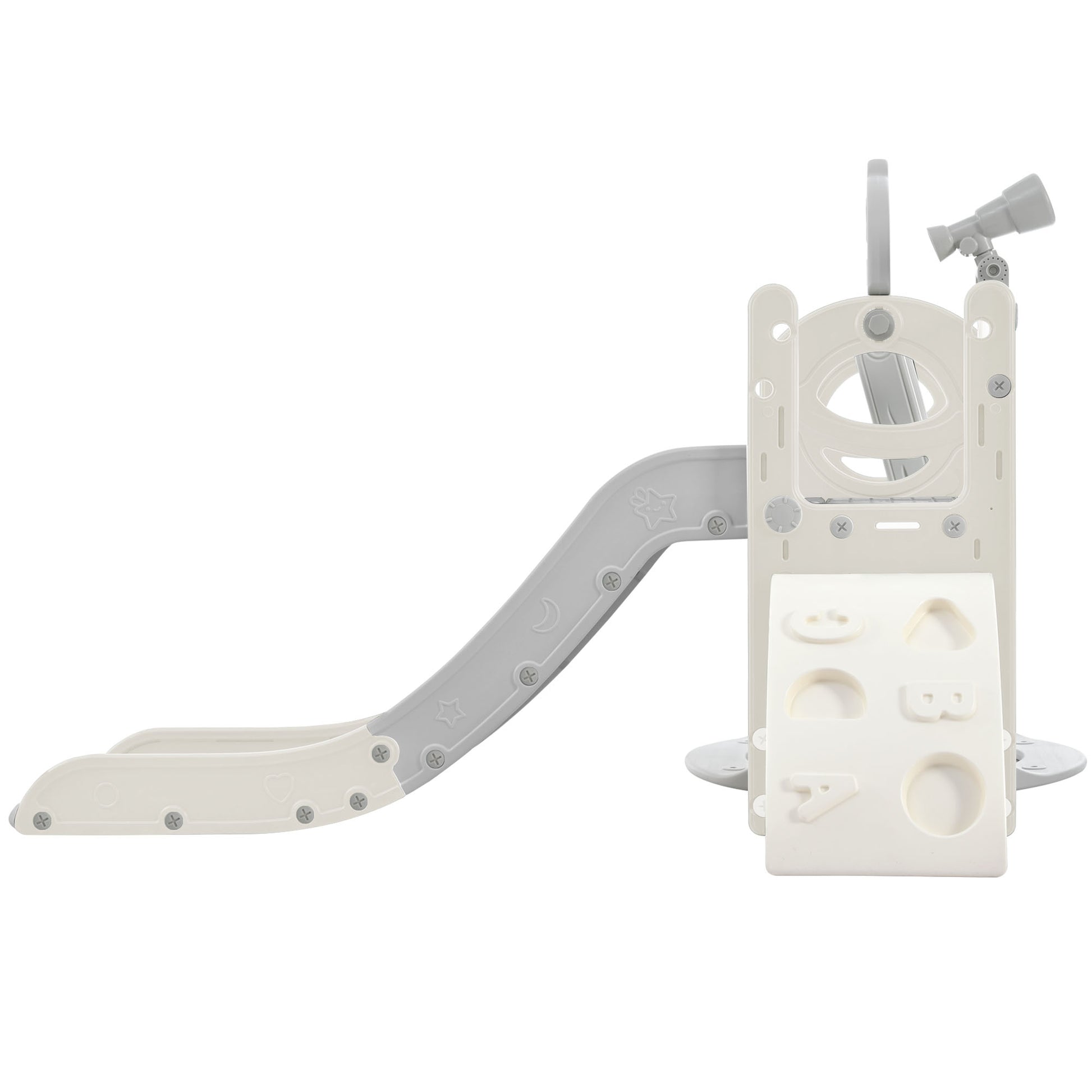 Toddler Slide And Swing Set 5 In 1, Kids Playground Climber Slide Playset With Telescope, Freestanding Combination For Babies Indoor & Outdoor Grey White Hdpe