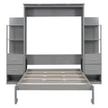 Full Size Murphy Bed Wall Bed With Shelves, Drawers And Led Lights,Gray Gray Mdf Lvl