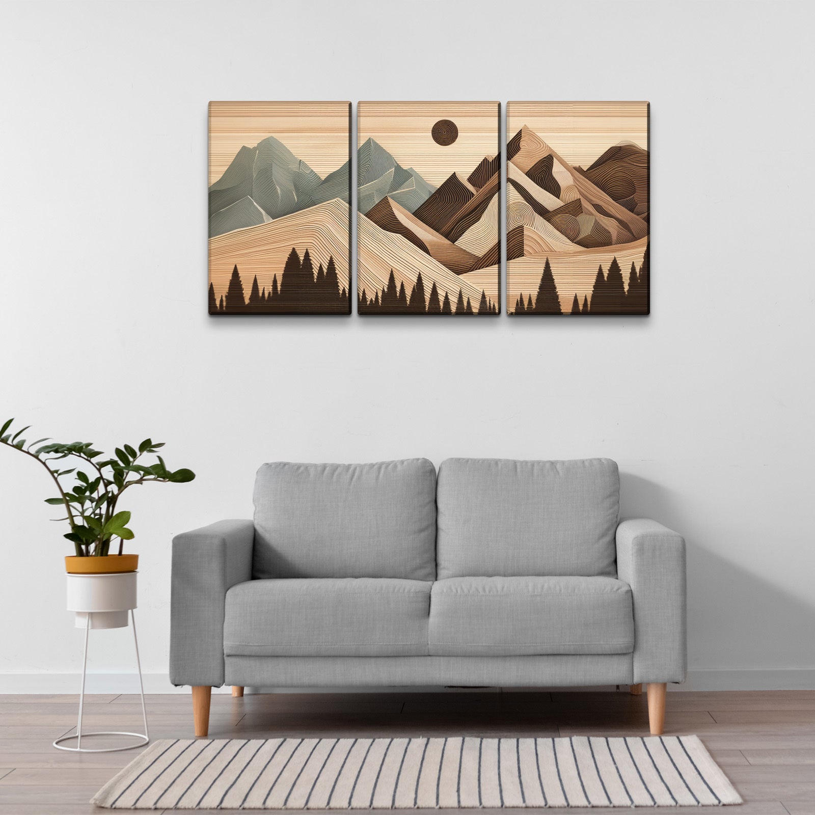 3 Panels Framed Abstract Wood Grain Style Mountain & Forest Canvas Wall Art Decor,3 Pieces Canvas Decoration Painting For Office,Dining Room,Living Room, Bedroom Decor 2436In Thickness 1.5Inch Rectangle Framed Multicolor Oversized 41In Canvas Nature