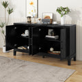 4 Door Retro Sideboard With Adjustable Shelves, Two Large Cabinet With Long Handle, For Living Room And Dining Room Black Black Mdf