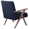 Dark Blue And Walnut Wooden Arms Accent Chair Blue Primary Living Space Mid Century Modern Rubberwood Foam Upholstered