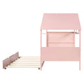 Wood Twin Size House Bed With Trundle And Storage, Pink Box Spring Not Required Twin Pink Wood Bedroom Bed Frame Solid Wood Mdf