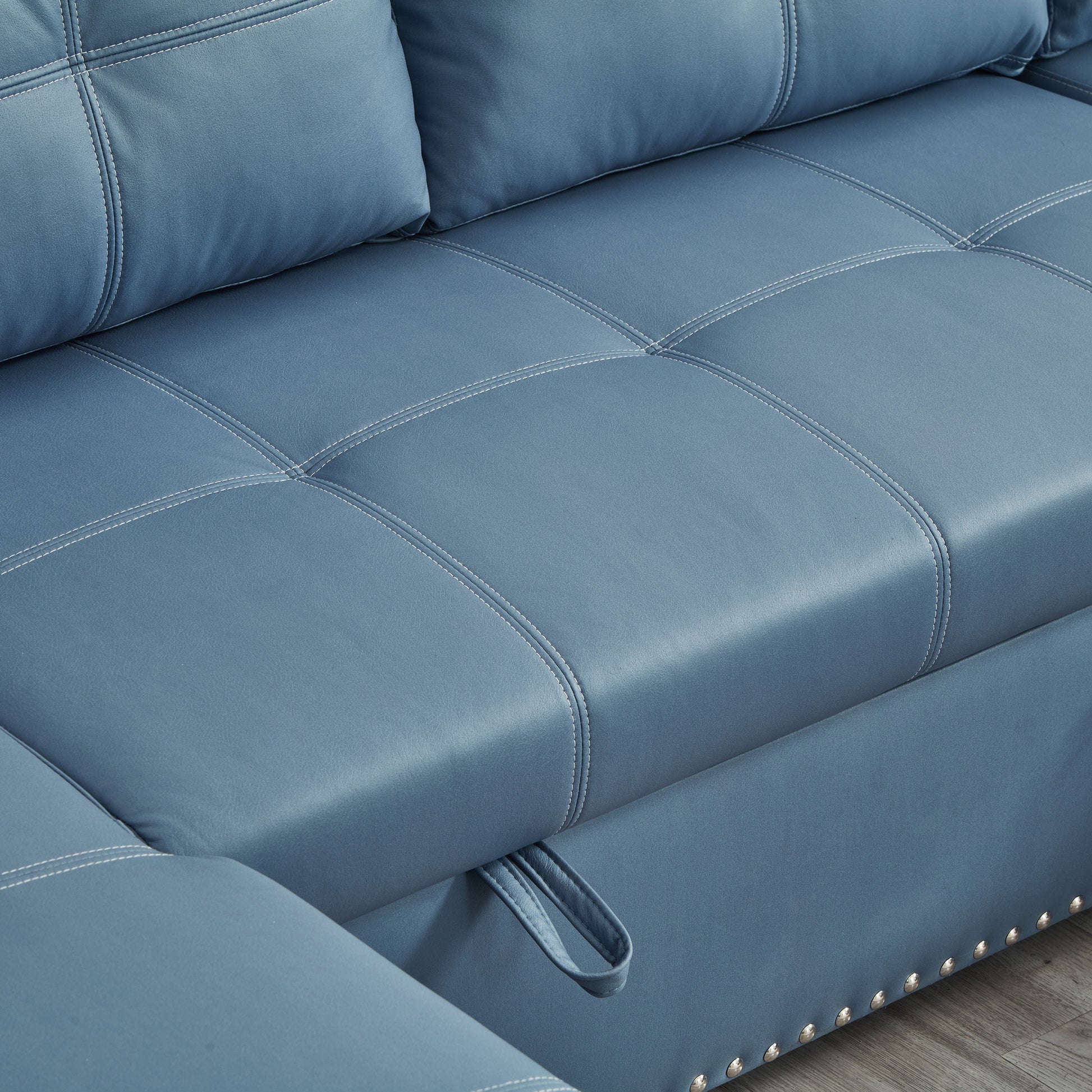 88" Convertible Pull Out Sofa Bed With Storage Chaise Sofa Bed Microfiber Fabric Upholstery Blue Blue Microfiber