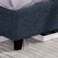 King Size Navy Blue Denim Squares Upholstered Platform Bed Box Spring Required King Blue Wood Bedroom Contemporary,Modern,Transitional Panel Polyester Fabric