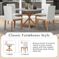 5 Piece Farmhouse Style Dining Table Set, Marble Sticker And Cross Bracket Pedestal Dining Table, And 4 Upholstered Chairs White Walnut Upholstered Chair Wood White Walnut Seats 4 Wood Dining Room