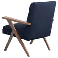 Dark Blue And Walnut Wooden Arms Accent Chair Blue Primary Living Space Mid Century Modern Rubberwood Foam Upholstered