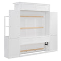 Full Size Murphy Bed Wall Bed With Shelves, Drawers And Led Lights,White White Mdf Lvl