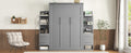 Full Size Murphy Bed Wall Bed With Shelves, Drawers And Led Lights,Gray Gray Mdf Lvl