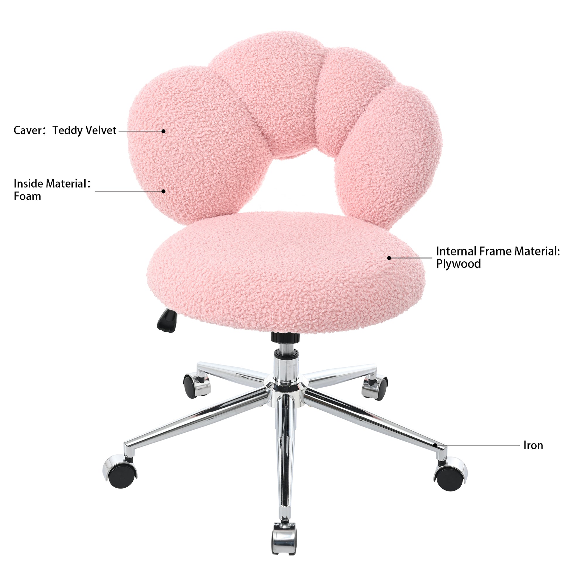 360 Swivel Height Adjustable,Swivel Chair,Teddy Fabric,Home Office Chair Pink Teddy