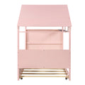 Wood Twin Size House Bed With Trundle And Storage, Pink Box Spring Not Required Twin Pink Wood Bedroom Bed Frame Solid Wood Mdf