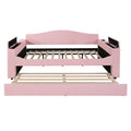 Full Size Upholstered Daybed With Storage Armrests, Trundle And Latest Integrated Bluetooth Audio System, Teddy Fleece, Pink Pink Fleece