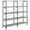 Grey Driftwood And Black Double Wide Bookcase 4 Grey Gray Standard Horizontal Office Open Back Wood Farmhouse,Rustic Wood