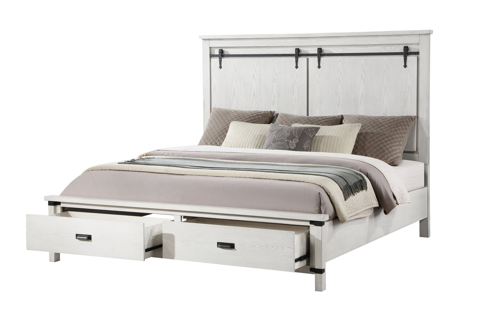 Loretta Modern Style King Bed Made With Wood In Antique White Box Spring Not Required King Antique White Wood White Bedroom Modern Slat Beds Solid Wood Mdf Wood