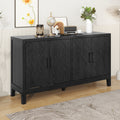 4 Door Retro Sideboard With Adjustable Shelves, Two Large Cabinet With Long Handle, For Living Room And Dining Room Black Black Mdf