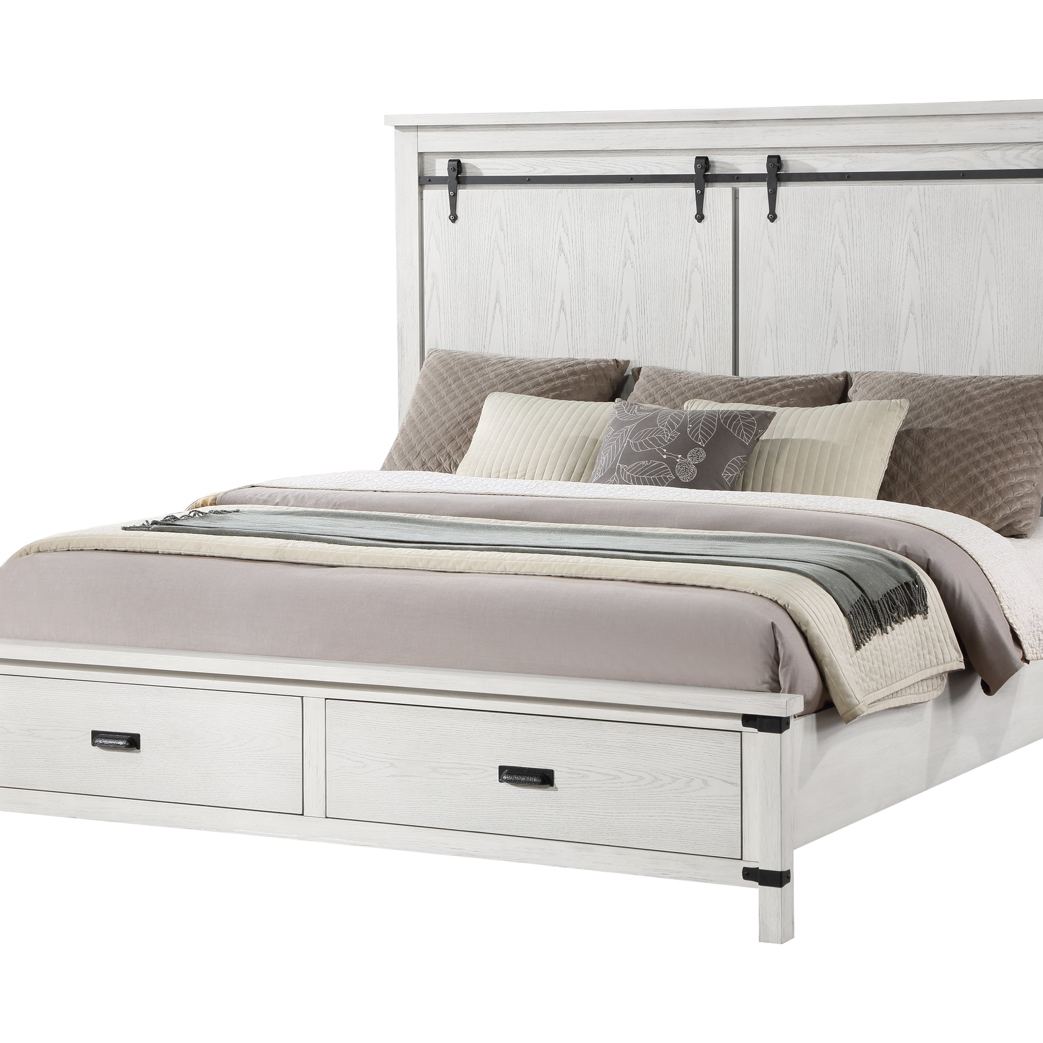 Loretta Modern Style Queen Bed Made With Wood In Antique White Box Spring Not Required Antique White Wood Bedroom Modern Slat Beds Solid Wood Mdf Wood