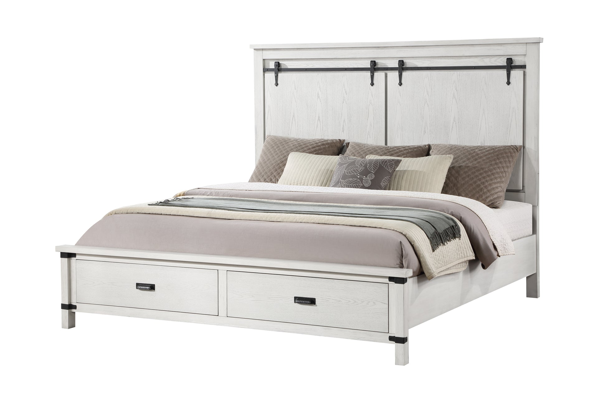 Loretta Modern Style Queen Bed Made With Wood In Antique White Box Spring Not Required Antique White Wood Bedroom Modern Slat Beds Solid Wood Mdf Wood