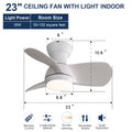 23 Inch Indoor With 3 Color Dimmable 3 Abs Blades Remote Control Reversible Dc Motor White With 18W Led Light White Abs