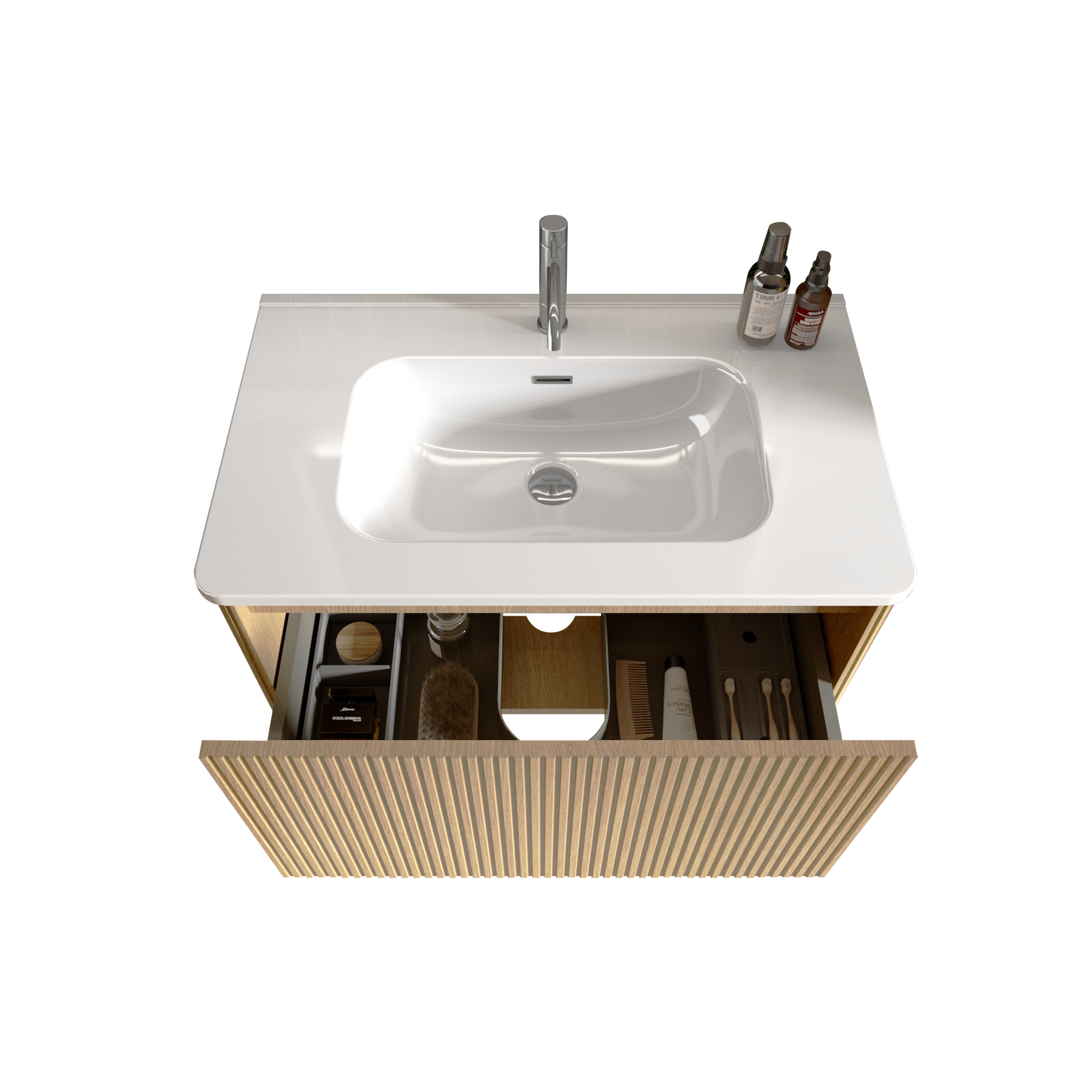 Bb04 30 301, Integrated White Ceramic Basin, Drain Not Included Gloss White Ceramic