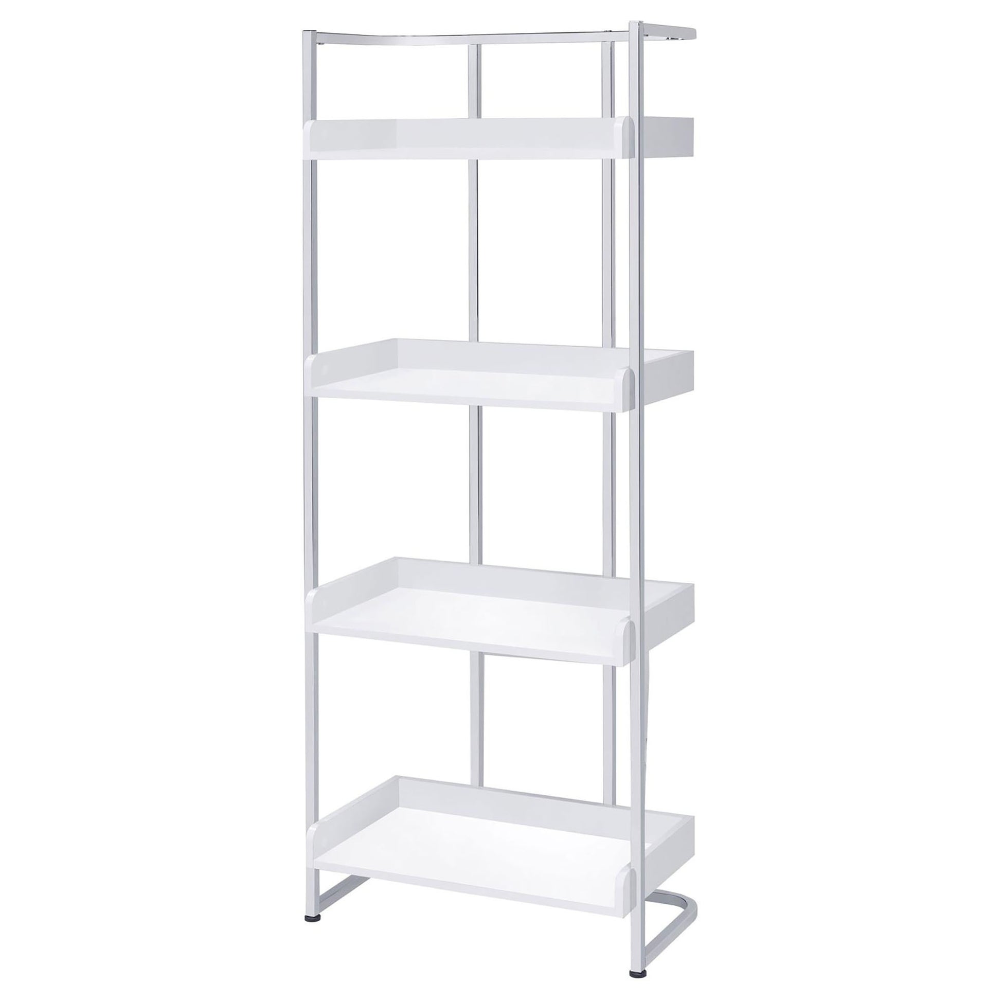 Glossy White 4 Shelf Open Back Bookcase 4 White Standard Horizontal Office Closed Back Wood Contemporary,Modern Wood