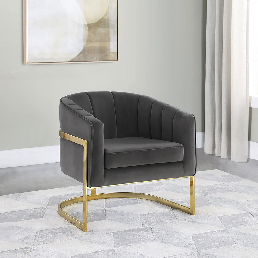 Dark Grey And Gold Tufted Barrel Accent Chair Grey Dining Room Contemporary,Modern Accent Chairs Solid Back Foam Upholstered