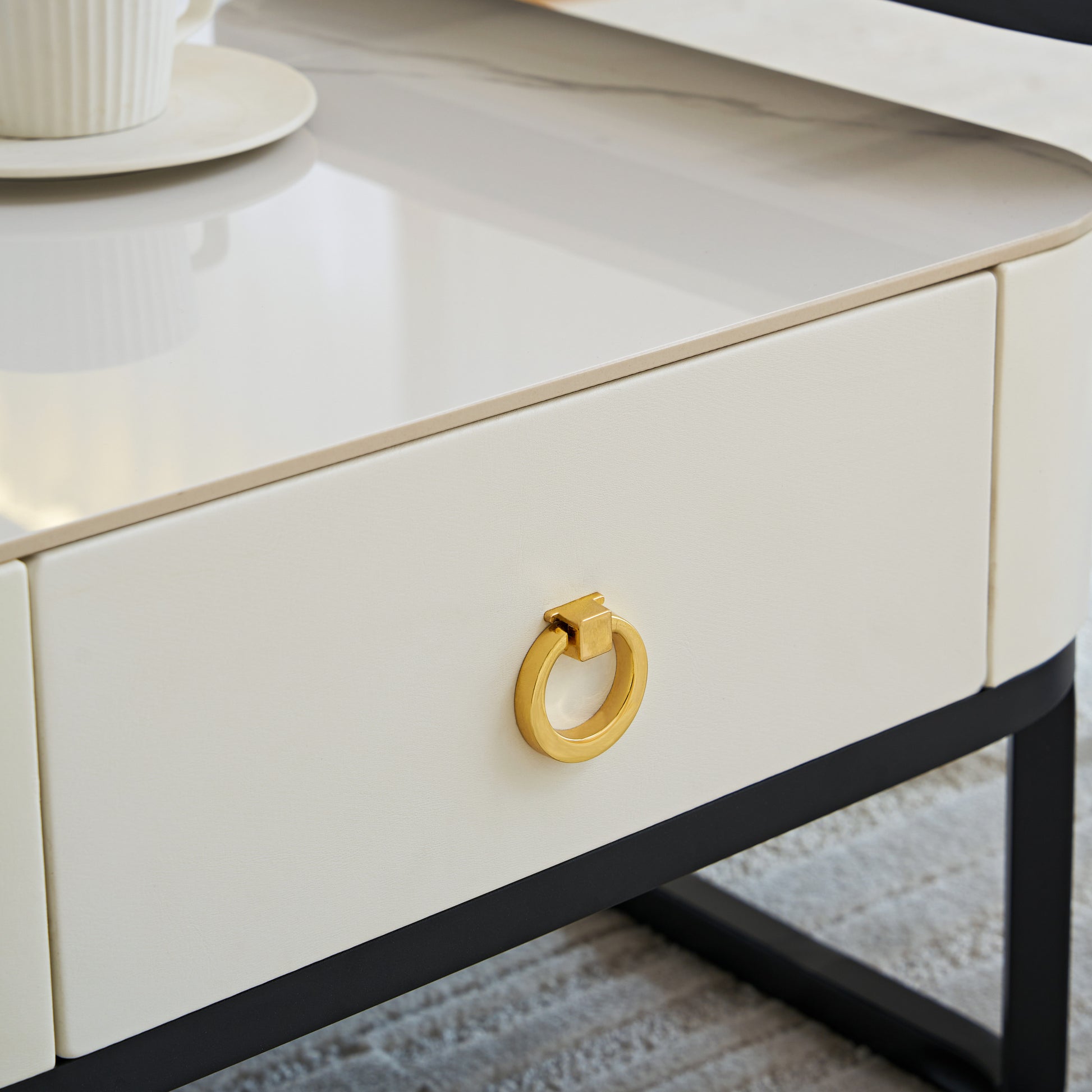 Modern Marble Nesting Table, Coffee Table Set Of 2 End Table For Living Room,Stacking Side Tables, For Living Room Bedroom, Accent Tea Table With Metal Frame, Sturdy And Easy Assembly, Black Black Sintered Stone