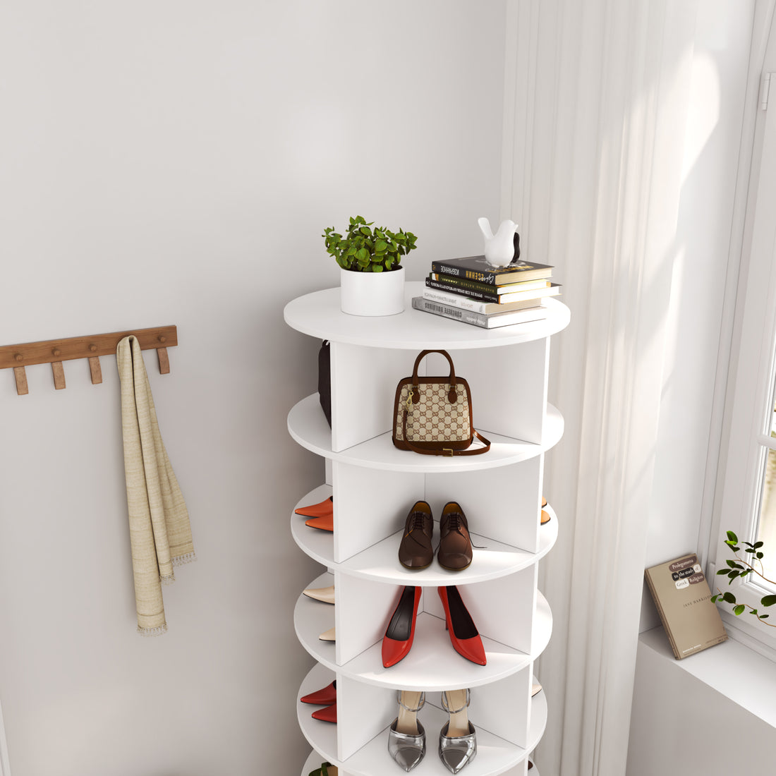 360 Rotating Shoe Cabinet 6 Layers - White