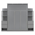 Full Size Murphy Bed Wall Bed With Shelves, Drawers And Led Lights,Gray Gray Mdf Lvl