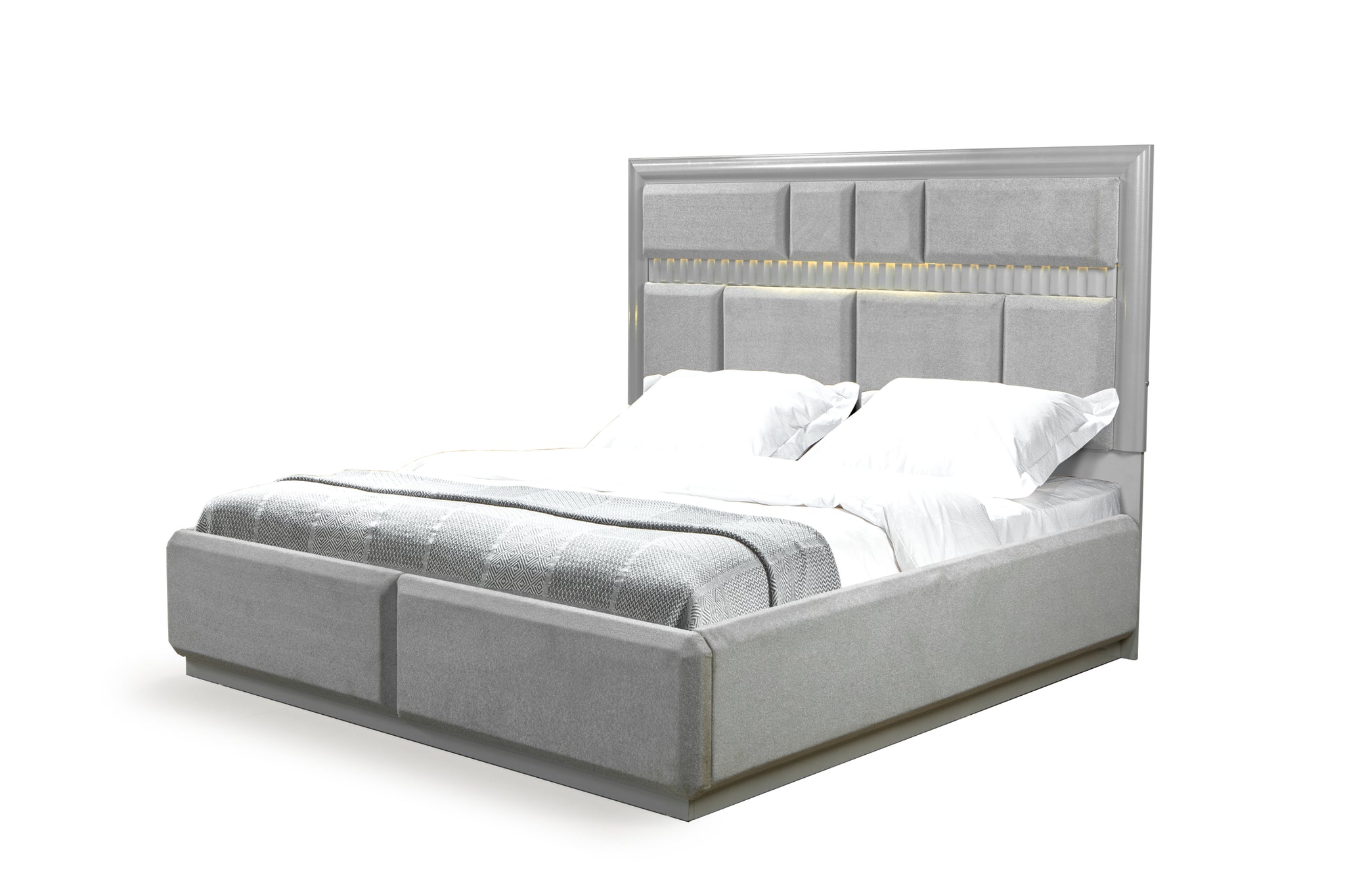 Modern Style Queen Bed Made With Wood In Gray Box Spring Not Required Queen Gray Wood Bedroom Contemporary,Modern Slat Beds Solid Wood Mdf Wood