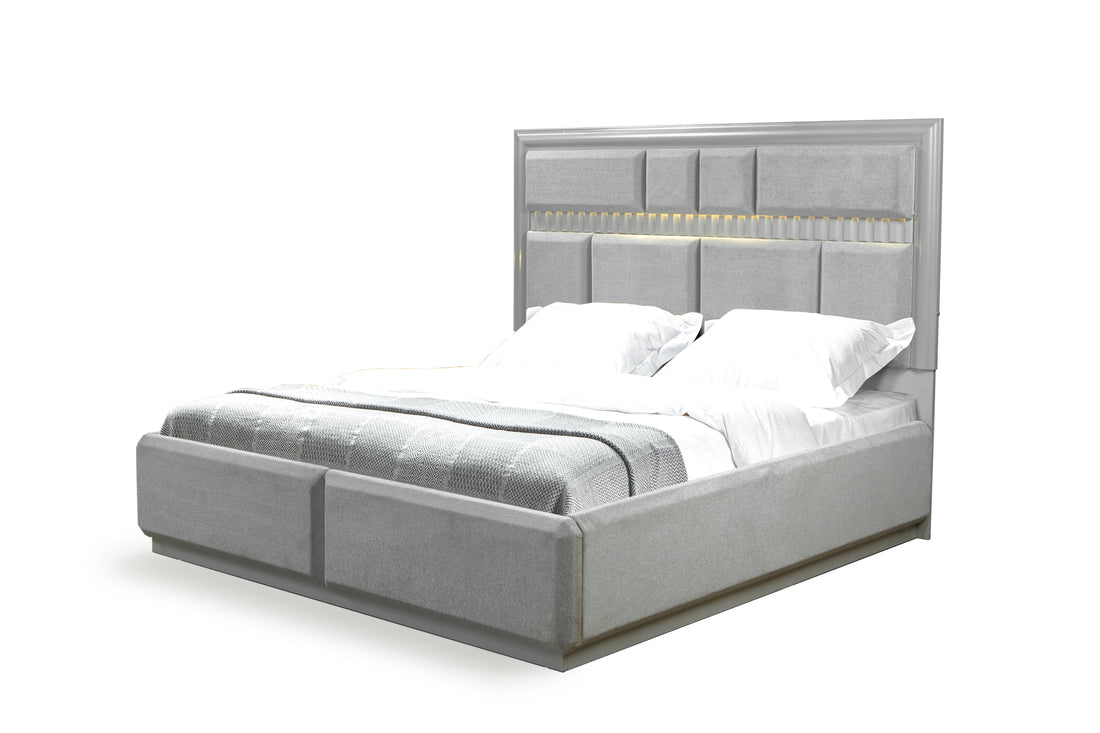 Modern Style Queen Bed Made With Wood In Gray Box Spring Not Required Queen Gray Wood Bedroom Contemporary,Modern Slat Beds Solid Wood Mdf Wood