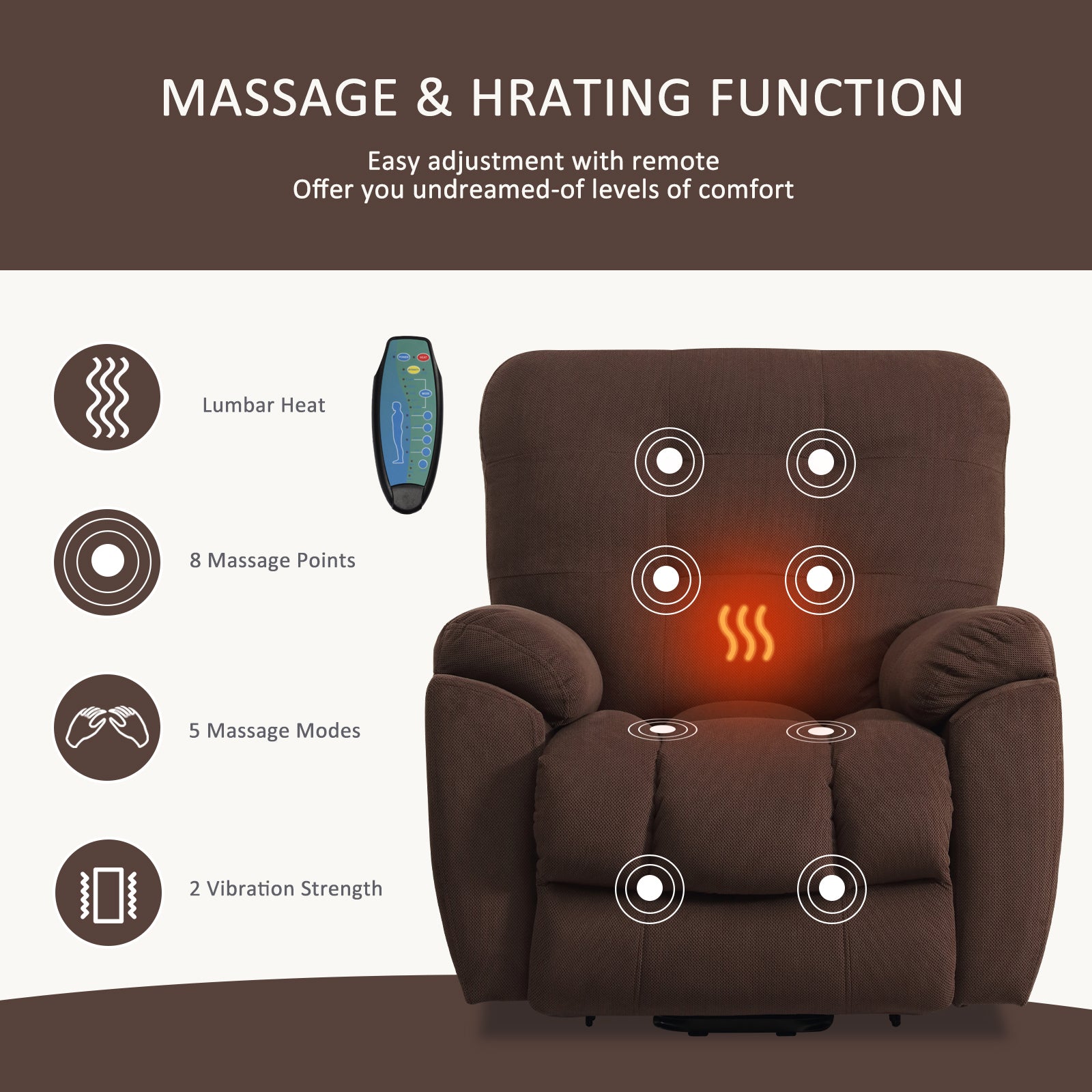 Power Lift Chair With Vibration Massage And Heating Functionrecliner Chair With Usb Charge Port And 2 Hidden Cup Holders Brownness A B C Brown Power Push Button Wood Soft Heavy Duty Cotton Wood