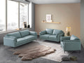 Mesut Sofa, Light Blue Top Grain Leather & Black Finish Lv02387 Light Blue Leather