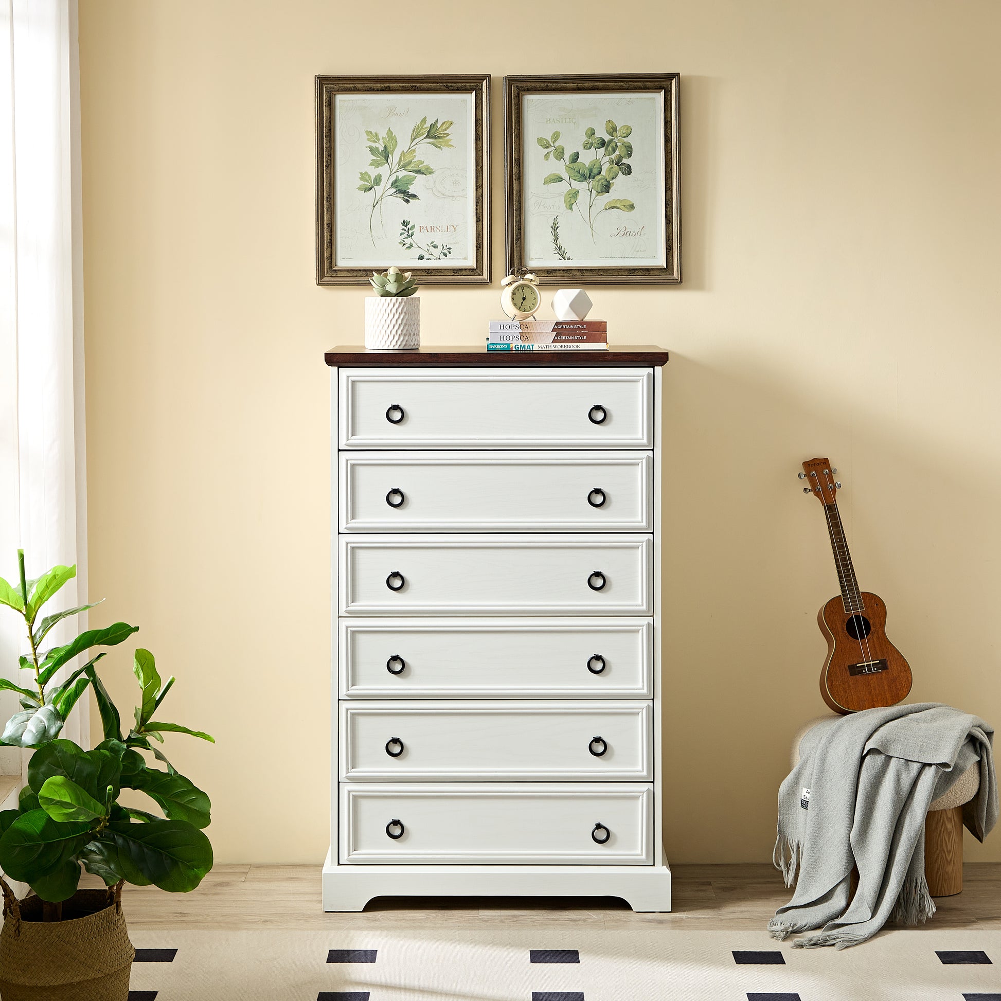 Modern 6 Drawer Dresser, Dressers For Bedroom, Tall Chest Of Drawers Closet Organizers & Storage Clothes Easy Pull Handle, Textured Borders Living Room, Hallway,L 29.53''*W15.75''*H48.03''White White Mdf