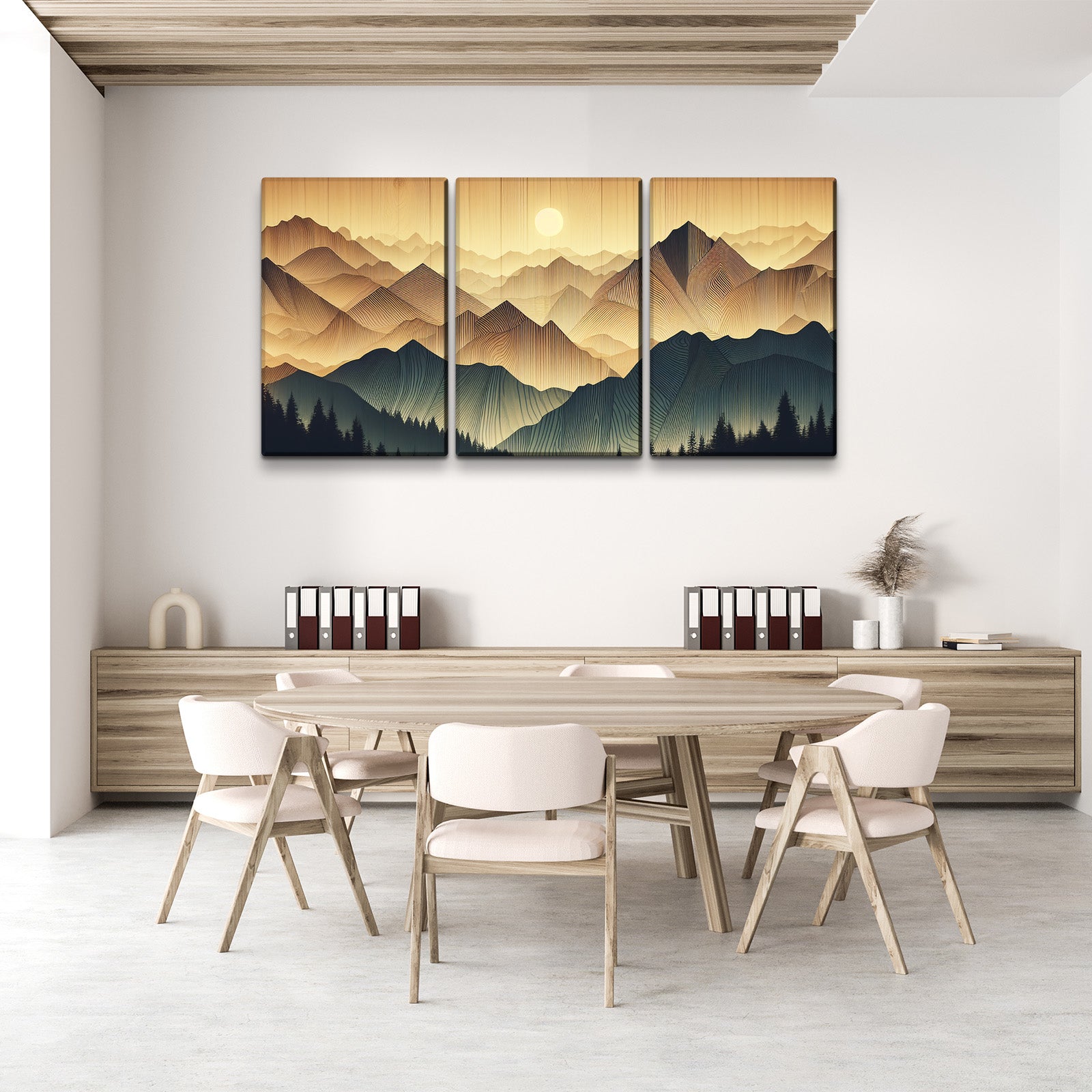 3 Panels Framed Abstract Wood Grain Boho Style Mountain & Forest Canvas Wall Art Decor,3 Pieces Mordern Canvas Decoration Painting For Office,Dining Room,Living Room, Bedroom Decor Ready To Hang
